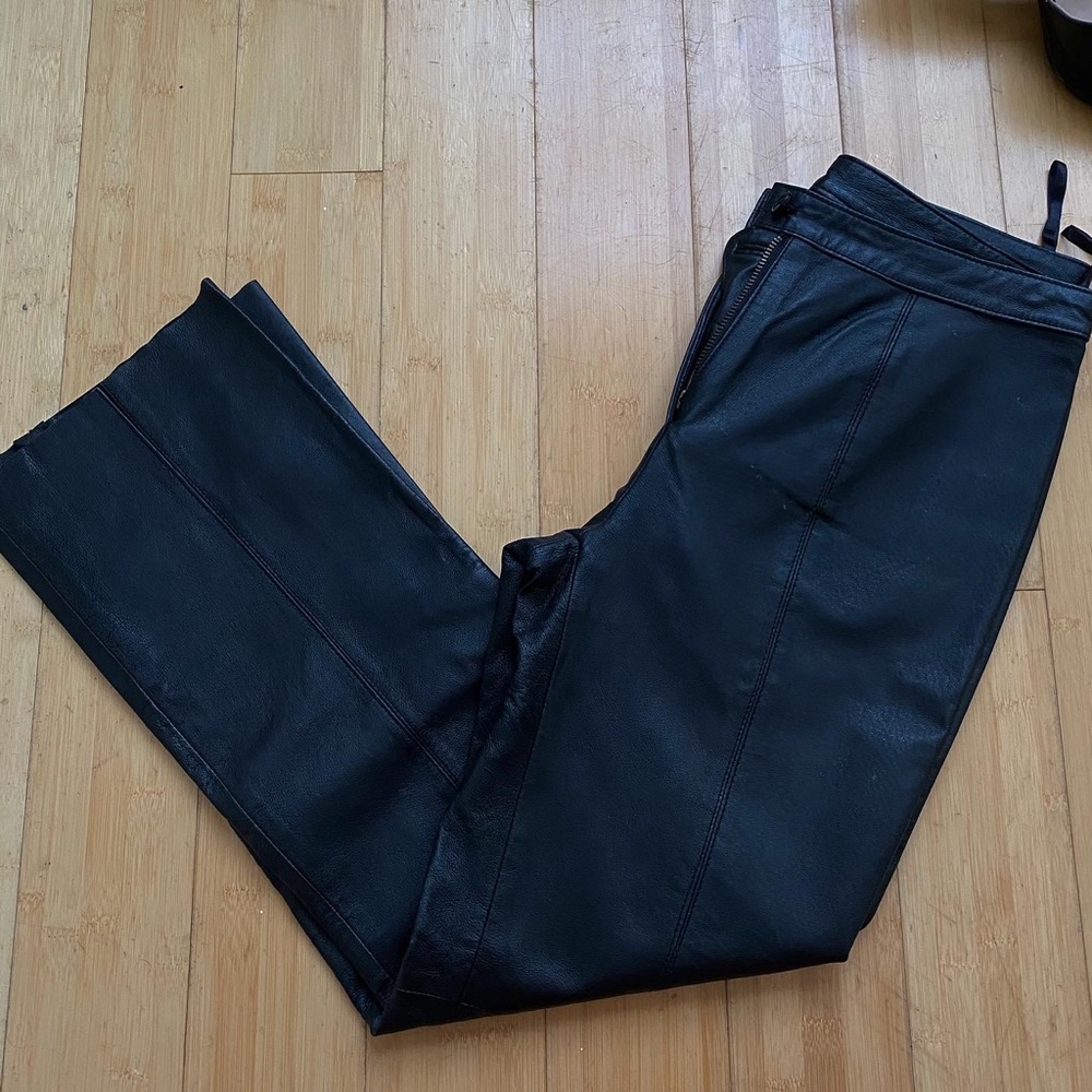 Genuine leather middle leg slit pants